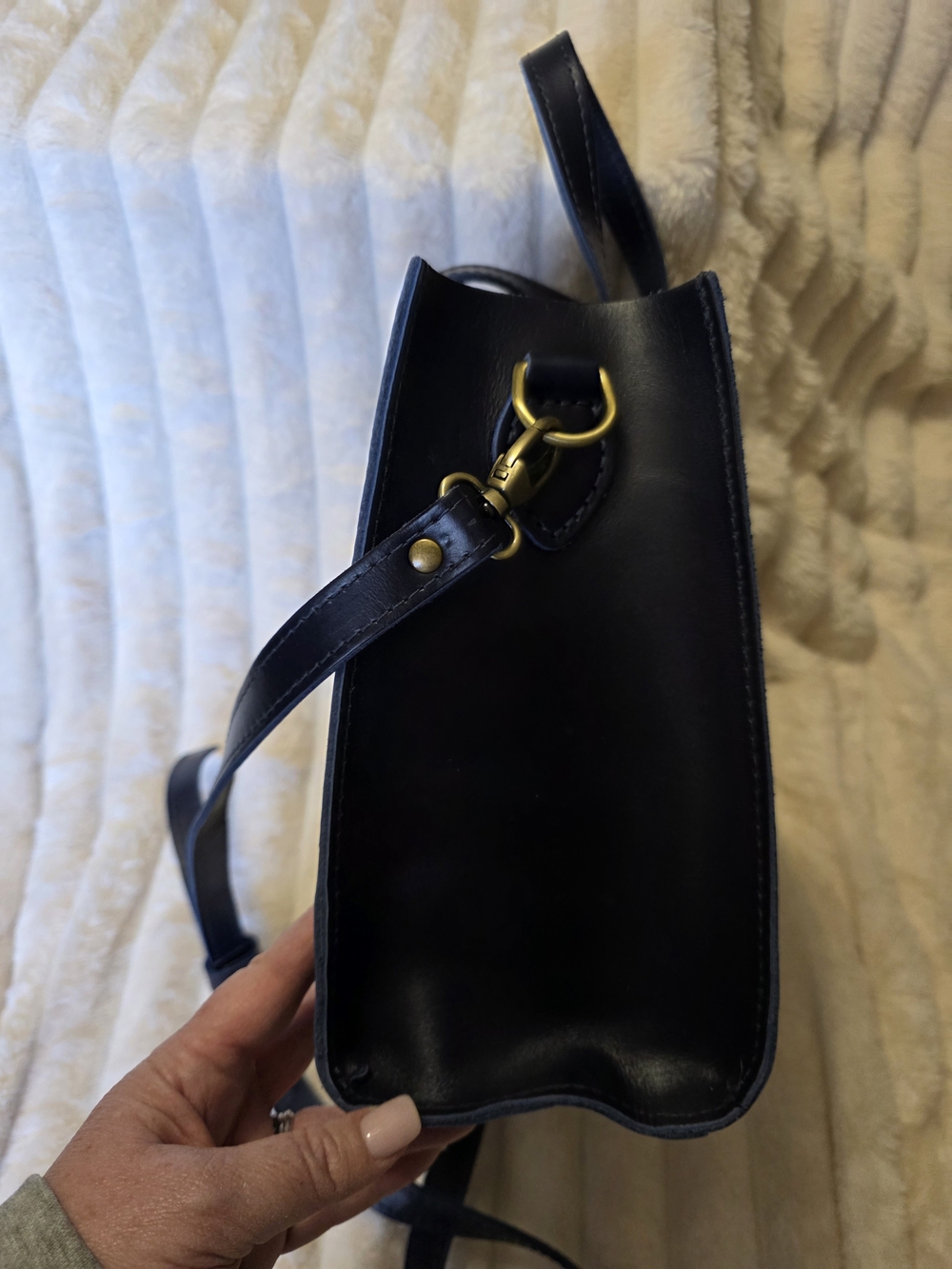 Portland Leather Classic Lola Cowboy Blue Leather Crossbody Tote - Picture 2 of 7